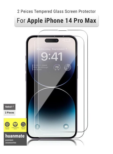 2 Pieces Tempered Glass Screen Protector For Apple Iphone 14 Pro Max Clear