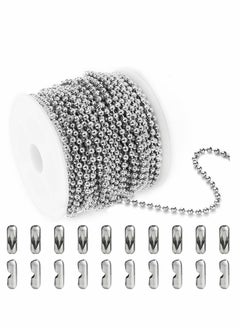 Ball Bead Chain, 10 Meters Stainless Steel Chains Necklace with 20pcs Connectors Clasps, for Jewelry Making Bracelet Military Crafts, Silver Metal Pull Chain Small Roll