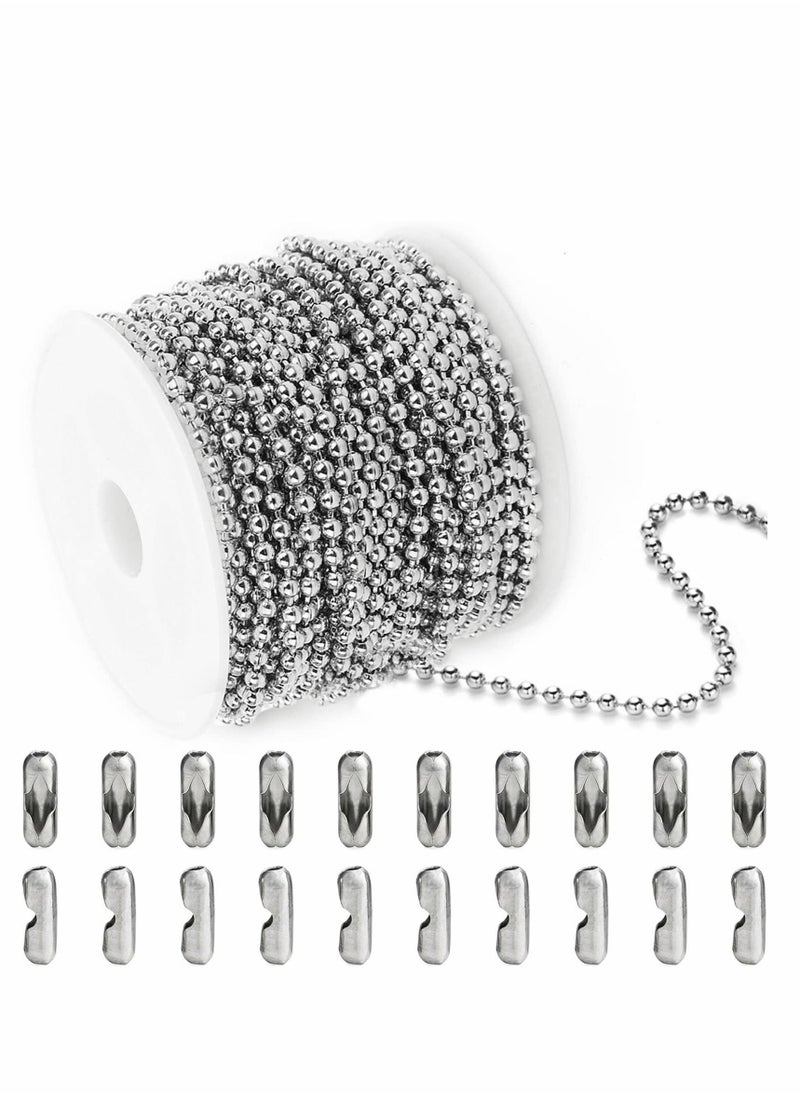 Excefore - Ball Bead Chain, 10 Meters Stainless Steel Chains Necklace with 20pcs Connectors Clasps, for Jewelry Making Bracelet Military Crafts, Silver Metal Pull Chain Small Roll - Image 1
