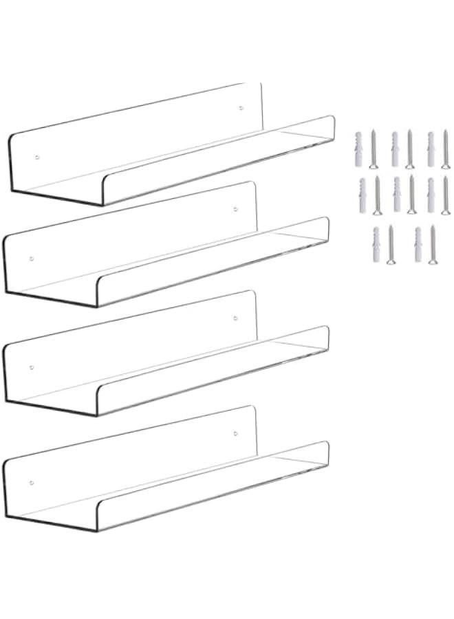 HOOKOR 4 Pcs Clear Acrylic Shelves for Storage, 15 Floating Shelves Wall Mounted for Kids Floating Bookshelf,Kids Book Display Shelves Ledge Shelves for Bedroom, Living Room, Bathroom, Kitchen - Image 1