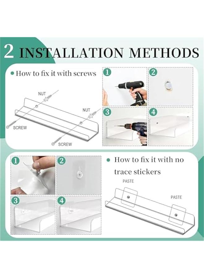 HOOKOR 4 Pcs Clear Acrylic Shelves for Storage, 15 Floating Shelves Wall Mounted for Kids Floating Bookshelf,Kids Book Display Shelves Ledge Shelves for Bedroom, Living Room, Bathroom, Kitchen - Image 4