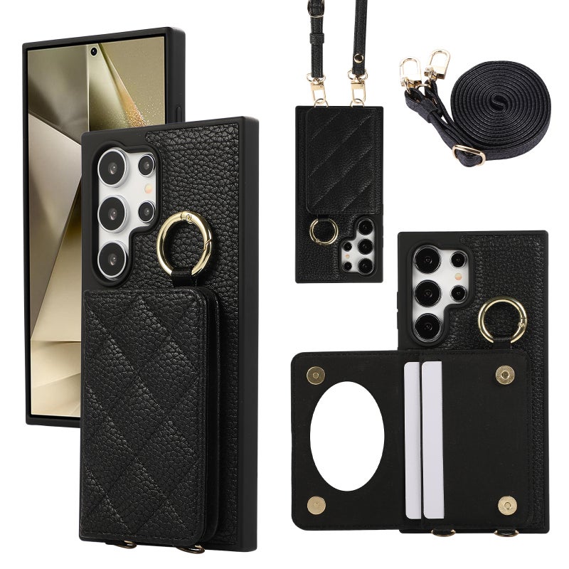 Drop Protection Samsung Galaxy S23 Scratch Resistant TPU with Card Holder and Kickstand in Black for Tabletop Use - Image 1