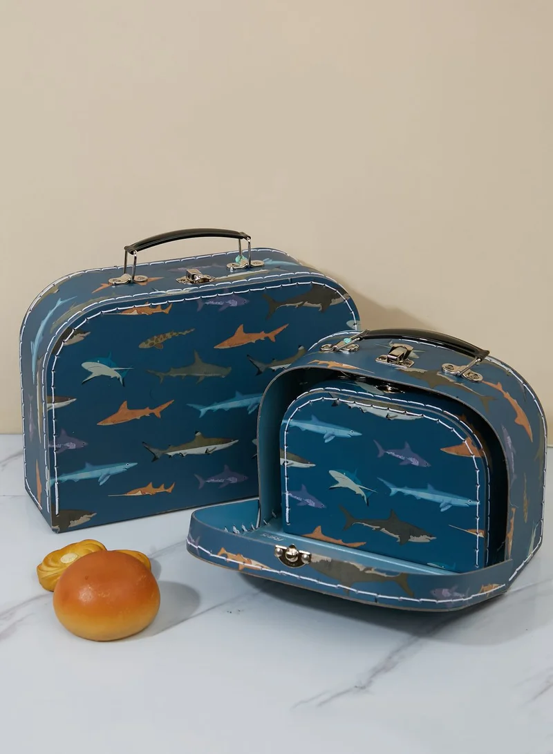 Rex London Set Of 3 Sharks Design Suitcases