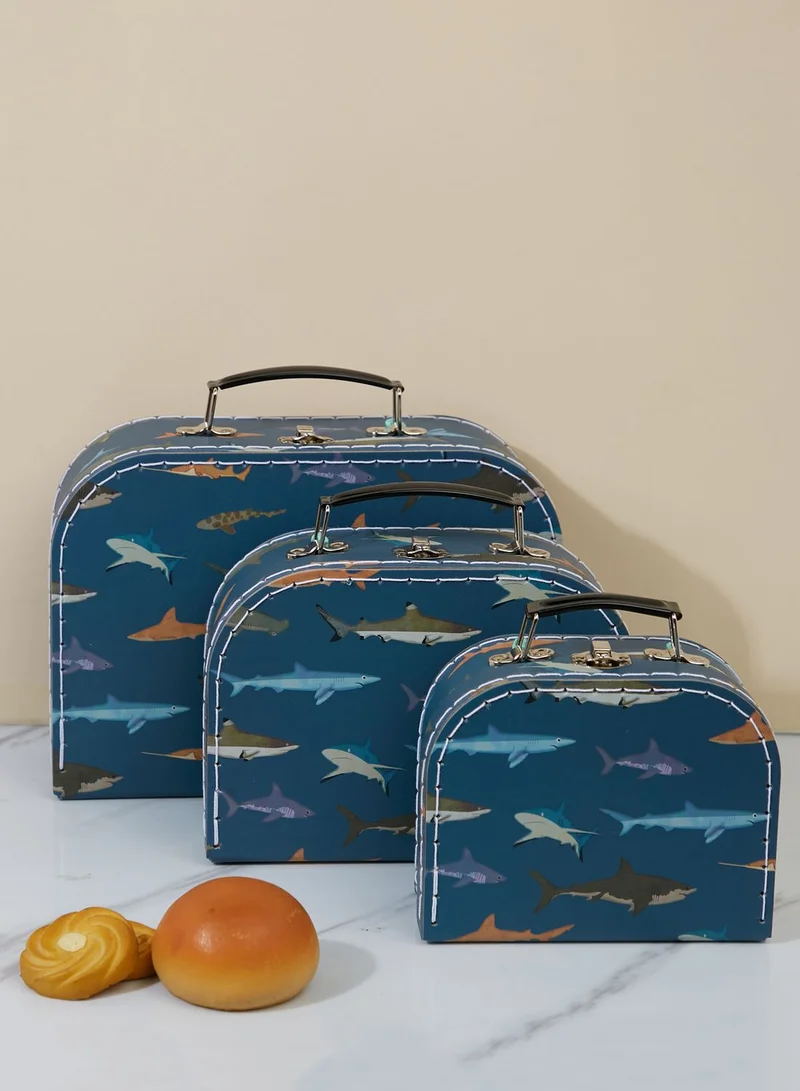 Rex London Set Of 3 Sharks Design Suitcases
