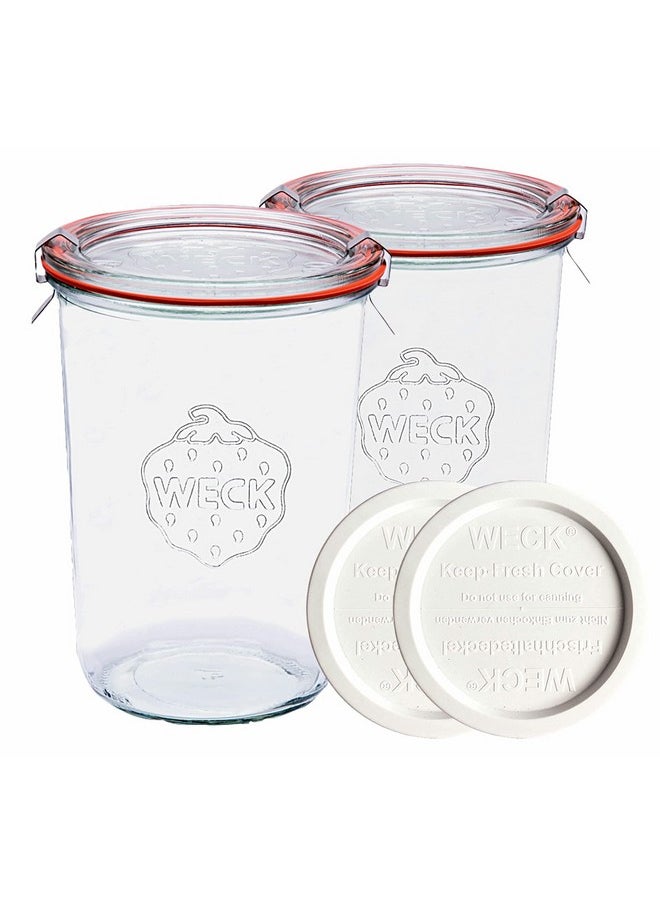 Weck - Weck Canning Jars 743 Sourdough Starter,Set of 2 Weck Mold Jars made of Transparent Glass,Set includes 2 WECK Mold 743 Jars with Glass & Keep Fresh Lids, Gaskets and Clips - Image 1