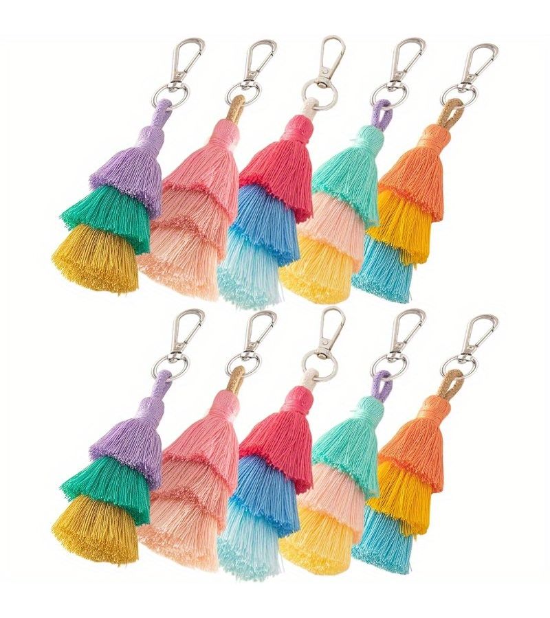 10 Multifunction Tassel Keychains Set Cute Car Keychain Wallet Additions Stylish Party Favors Birthday Souvenirs For Women Men - Image 2