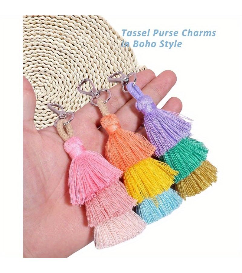 10 Multifunction Tassel Keychains Set Cute Car Keychain Wallet Additions Stylish Party Favors Birthday Souvenirs For Women Men - Image 3