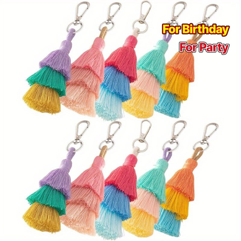 10 Multifunction Tassel Keychains Set Cute Car Keychain Wallet Additions Stylish Party Favors Birthday Souvenirs For Women Men - Image 1
