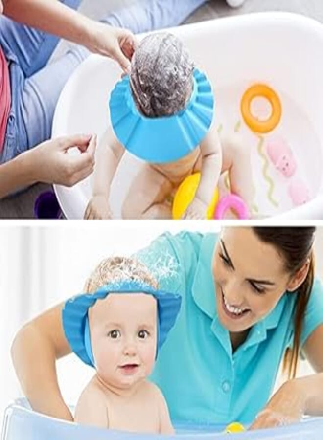 1 pc Safe Shampoo Shower Bathing Protect eyes with Ear Protection Adjustable Shampoo Bath Bathing Shower Cap Hat Soft Cap for Baby Children (Blue) 