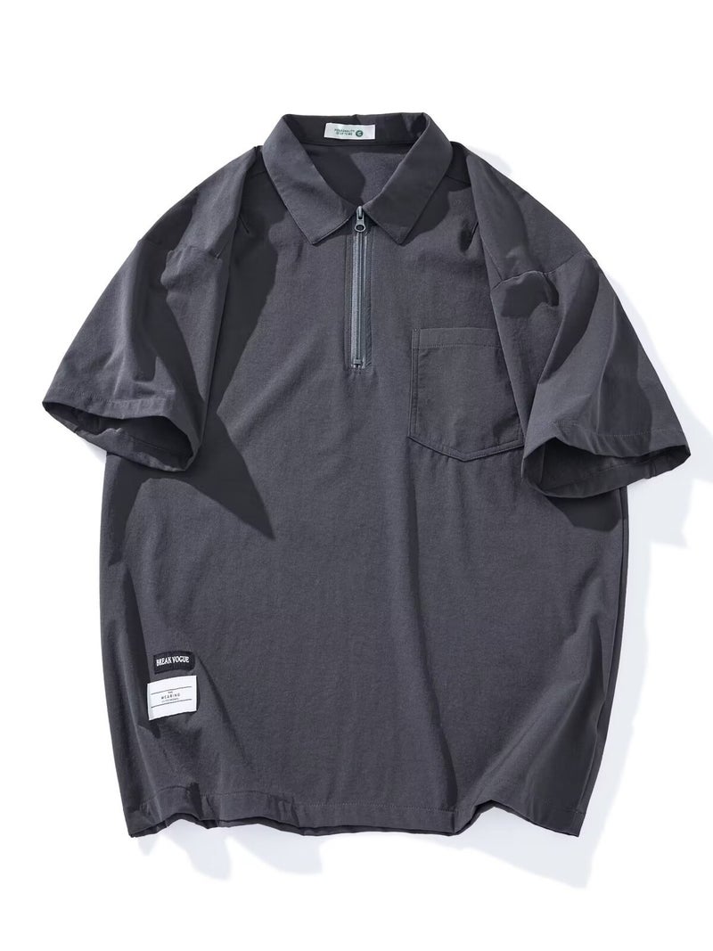 Men's Half Zip Polo Shirt Quick Dry Breathable Smooth T-Shirt 8XL