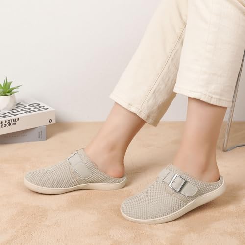 JOINFREE Wide Womens Mules Slippers Adjustable House Slipper Indoor Outdoor Lightweight Barefoot Casual Walking Shoe Comfortable Swollen Edema lymphedema Diabetic Shoe Beige Size 8 - Image 2