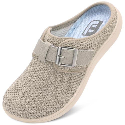 JOINFREE Wide Womens Mules Slippers Adjustable House Slipper Indoor Outdoor Lightweight Barefoot Casual Walking Shoe Comfortable Swollen Edema lymphedema Diabetic Shoe Beige Size 8 - Image 1