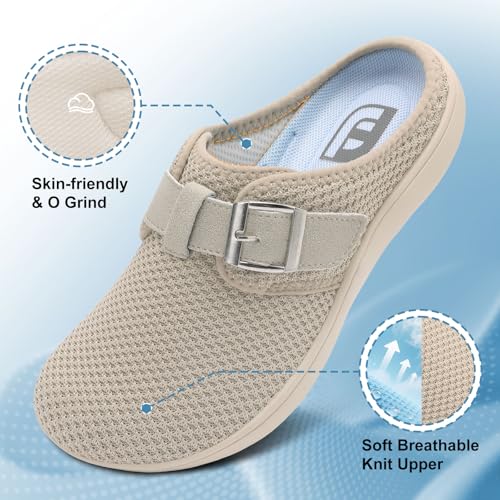 JOINFREE Wide Womens Mules Slippers Adjustable House Slipper Indoor Outdoor Lightweight Barefoot Casual Walking Shoe Comfortable Swollen Edema lymphedema Diabetic Shoe Beige Size 8 - Image 4