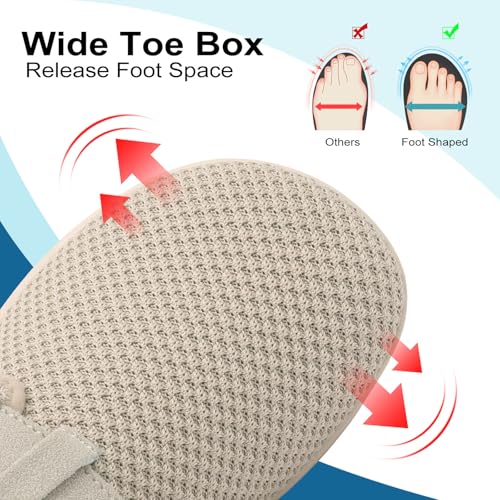 JOINFREE Wide Womens Mules Slippers Adjustable House Slipper Indoor Outdoor Lightweight Barefoot Casual Walking Shoe Comfortable Swollen Edema lymphedema Diabetic Shoe Beige Size 8 - Image 3