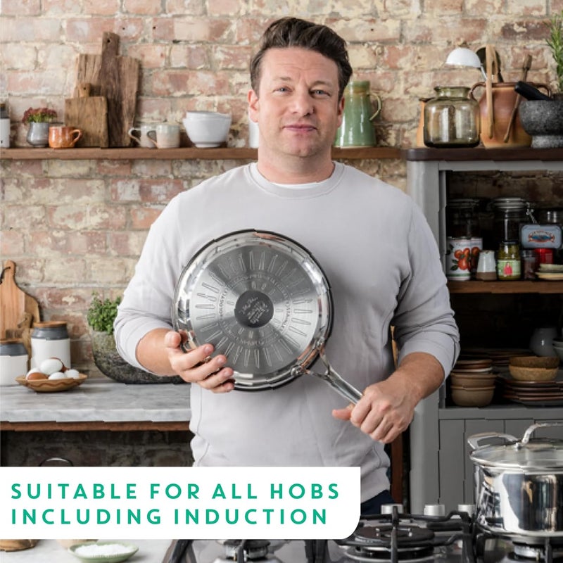 T-fal Tefal Jamie Oliver Cook's Direct Stainless Steel 2-piece Cookware Set, Frypans 24/28 cm, Non-Stick Coating, Heat Indicator, Riveted Safe-Grip Handle, Induction Pan E304S244 - Image 3