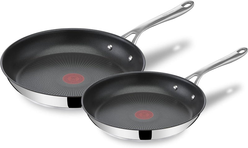 T-fal Tefal Jamie Oliver Cook's Direct Stainless Steel 2-piece Cookware Set, Frypans 24/28 cm, Non-Stick Coating, Heat Indicator, Riveted Safe-Grip Handle, Induction Pan E304S244 - Image 1