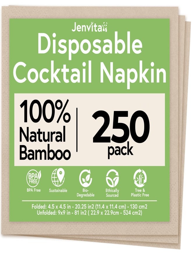 ibambo Jenvita 100% Bamboo Wedding Cocktail Napkins Disposable (250 Pack) | 2-Ply FSC Certified | Compostable Bar Napkins for Party, Home or Commercial Use | 4.5 x 4.5 Inch Folded | Ideal for Serving Drinks - Image 1