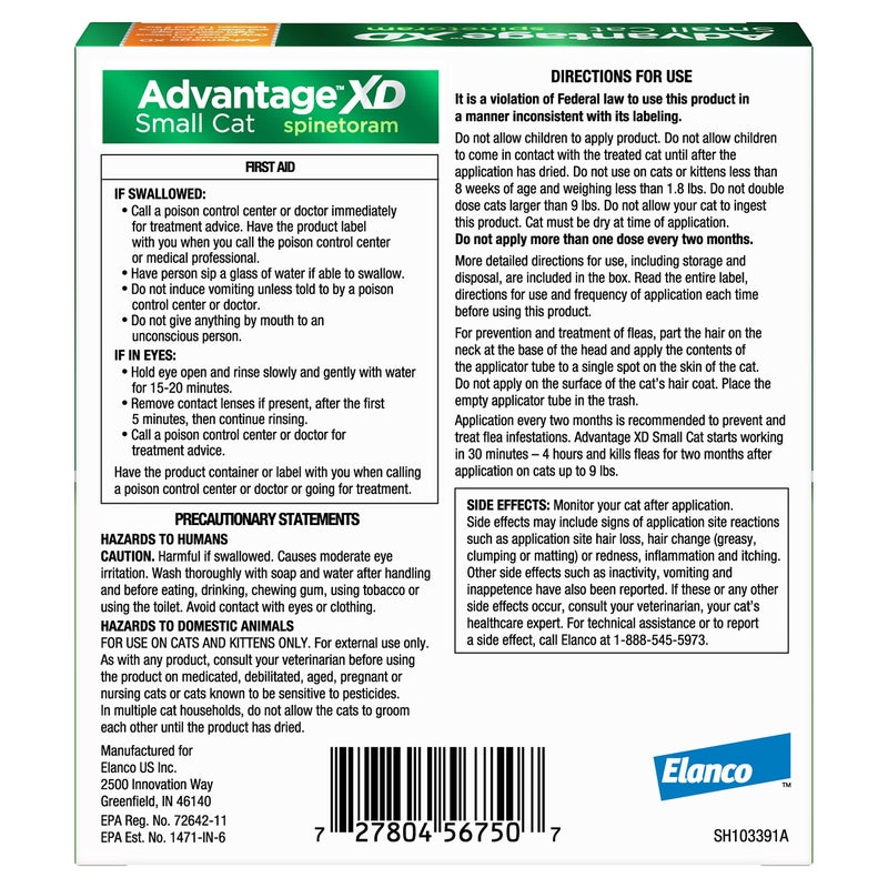 Advantage XD Small Cat Flea Prevention & Treatment For Cats 1.8-9lbs. | 4-Topical Doses, 2-Months of Protection Per Dose - Image 2