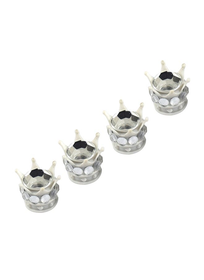NIBEMINENT 4-Piece Silver Crown Diamond Tyre Valve Caps  - Image 1