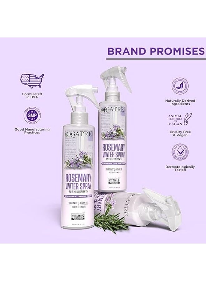 Orgatre Rosemary Water Spray for Hair Growth & Controls Hairfall with BIOTIN | Pure Natural Green Extraction Technologies | Controls Dandruff & Itchiness | Enhances Hair Texture & Shine | Non-Greasy & Fast Absorbing | 200 ml - Image 3