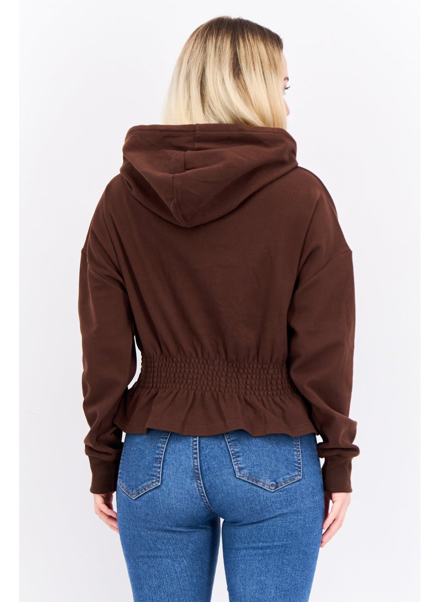 Jason Wu - Women Hoodie Plain Long Sleeves Sweatshirt, Dark Brown - Image 1