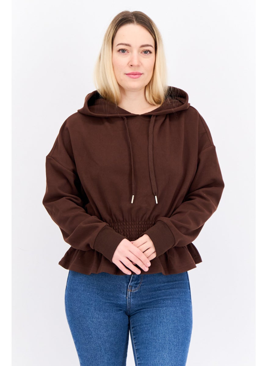 Jason Wu - Women Hoodie Plain Long Sleeves Sweatshirt, Dark Brown - Image 1