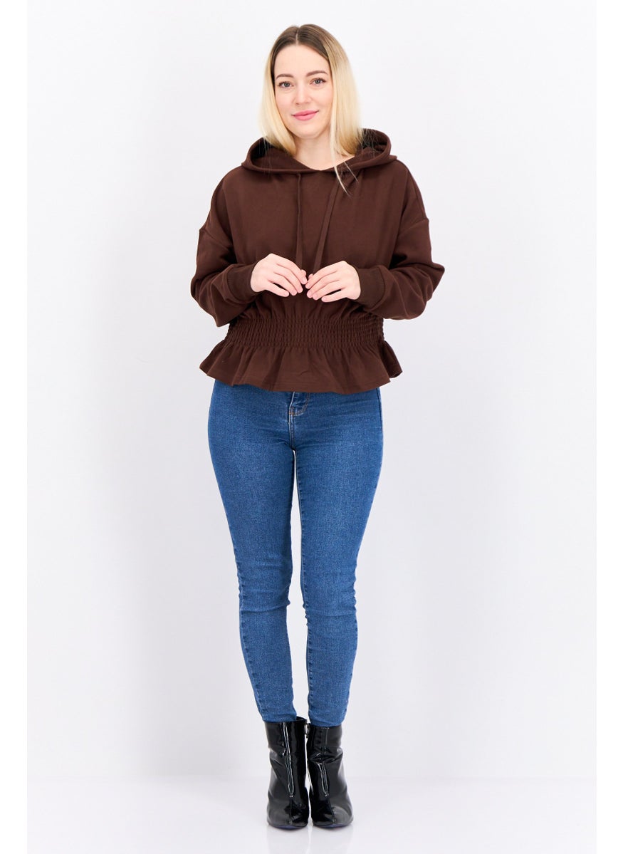 Jason Wu - Women Hoodie Plain Long Sleeves Sweatshirt, Dark Brown - Image 1
