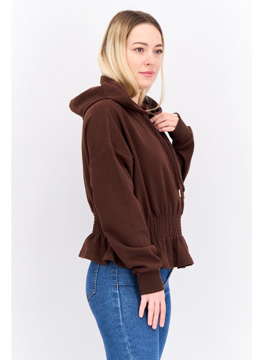 Jason Wu - Women Hoodie Plain Long Sleeves Sweatshirt, Dark Brown - Image 1