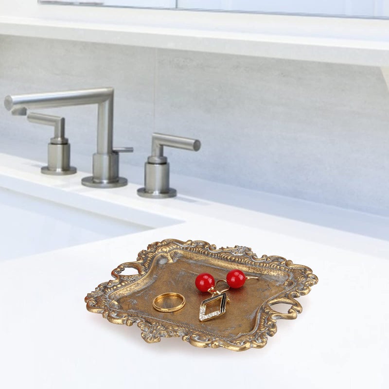 Deceram vintage home decor bathroom accessories small antique jewelry tray french country gold tray cute brass tray baroque jewelry display stand for bedroom - Image 5