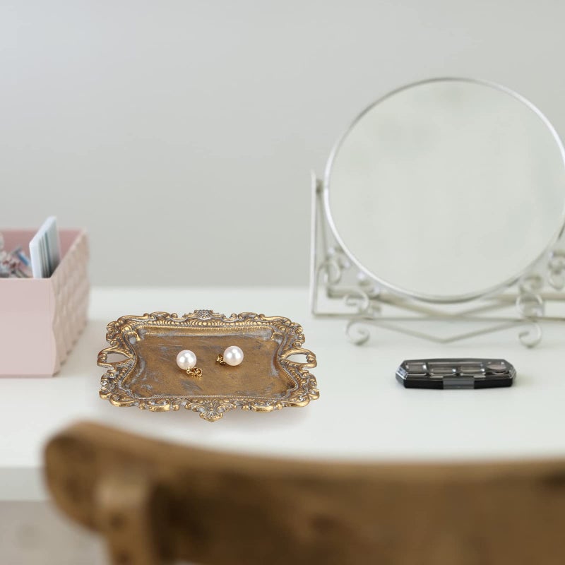 Deceram vintage home decor bathroom accessories small antique jewelry tray french country gold tray cute brass tray baroque jewelry display stand for bedroom - Image 2