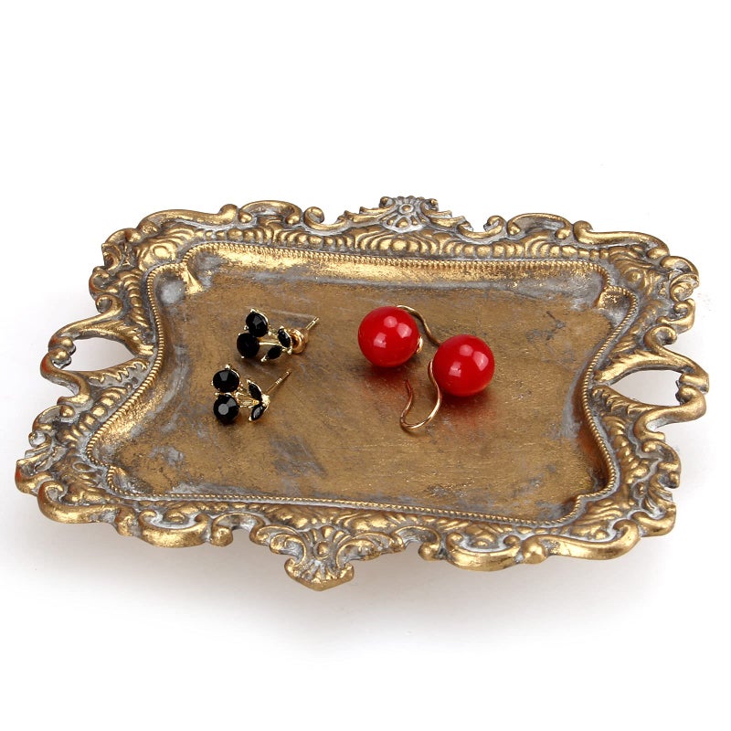 Deceram vintage home decor bathroom accessories small antique jewelry tray french country gold tray cute brass tray baroque jewelry display stand for bedroom - Image 1