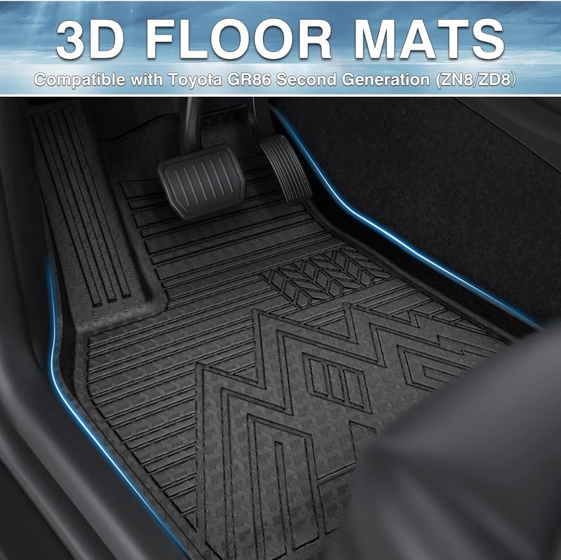 Mixsuper All Weather Floor Mats for Toyota GR86 2022-2025 - 1st & 2nd Row Set - Black - Image 2