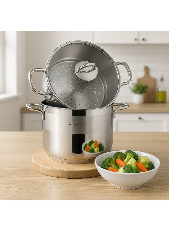 سوفرام قدر طبخ بخار سوفرام استيل تركي غطاء زجاج مقاس 20 سم - Image 2