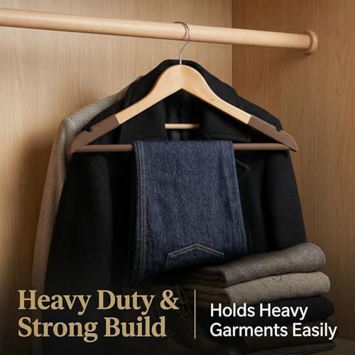 VIHAX Wooden Hanger for Clothes Hanging | Hangers for Wardrobe and Cupboard | Non-Slip Bar | Precisely Cut Notches | 360 Degree Swivel Chrome Hook | Hanging Garments and Accessories (4) - Image 3