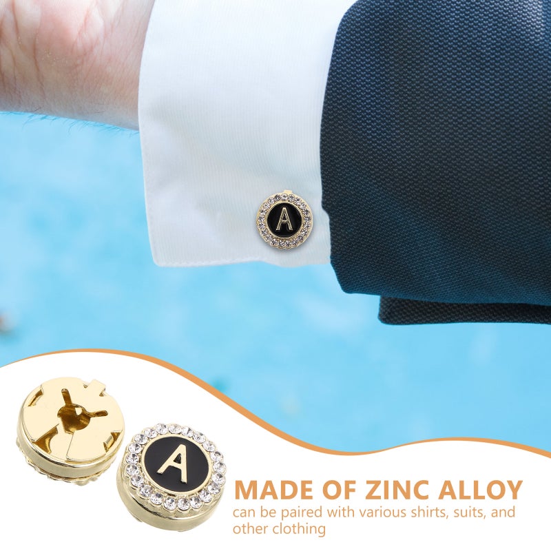 1 Pair Golden Plated Rhinestones Metal And Wedding Business Shirt Links Initial Alphabet For Men Tuxedo Shirt Cuffs Accessories - Image 4