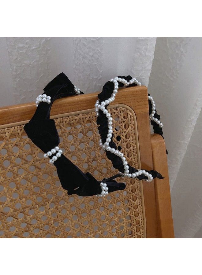 Wiwpar Pearl Headband For Women Pearl Head Bands Fashion Cute Pearl Headband Hair Hoop Hair Accessories Pack Of 2 (Black) - Image 4