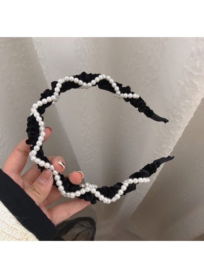 Wiwpar Pearl Headband For Women Pearl Head Bands Fashion Cute Pearl Headband Hair Hoop Hair Accessories Pack Of 2 (Black) - Image 5