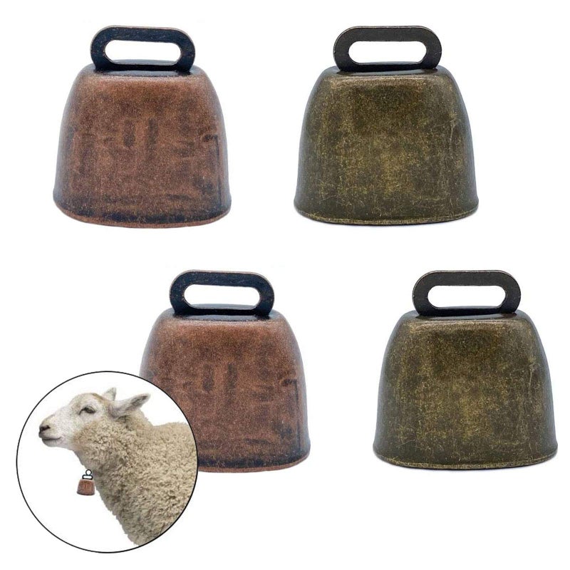 KuuGuu 4 Pack Small Brass Bell Cow Horse Sheep Grazing Copper Bells Cattle Farm Animal Loud Bell Pet AntiTheft Accessories for Christmas Decoration Green Bronze and Red Bronze