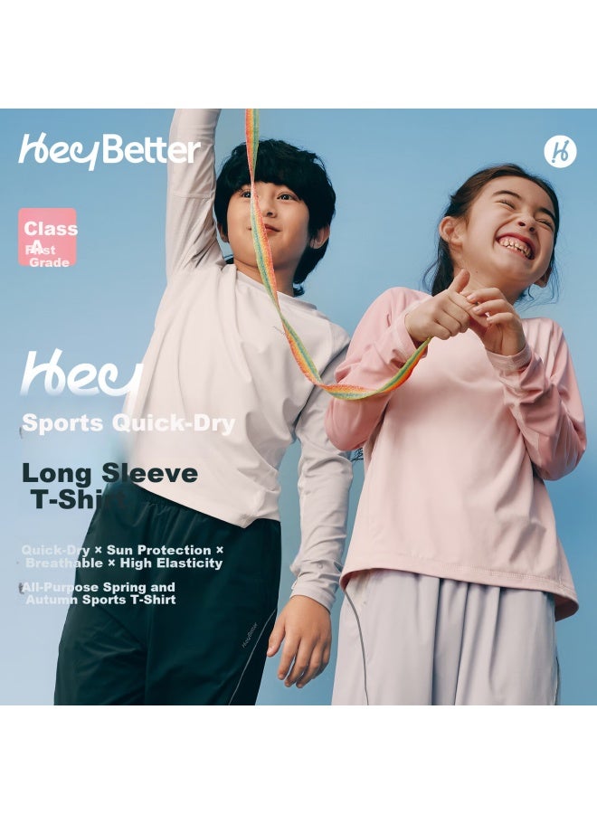 Heybetter Kids Quick-dry Long Sleeve T-shirt Moisture-wicking Crew Neck Boys And Girls Autumn Sports Top - Image 1