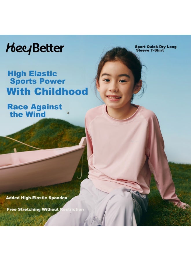 Heybetter Kids Quick-dry Long Sleeve T-shirt Moisture-wicking Crew Neck Boys And Girls Autumn Sports Top - Image 3