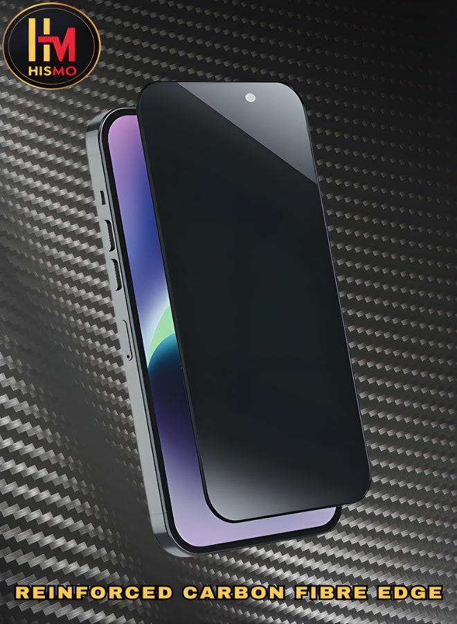HISMO Carbon Fibre Privacy Screen Protector【iPhone 13 Pro Max】HD Clarity, 9H Tempered Glass, Anti-Scratch, Anti-Fingerprint, Bubble-Free Easy Installation, Full Edge Coverage, Reinforced with Carbon Fibre for Impact Resistance - Image 2