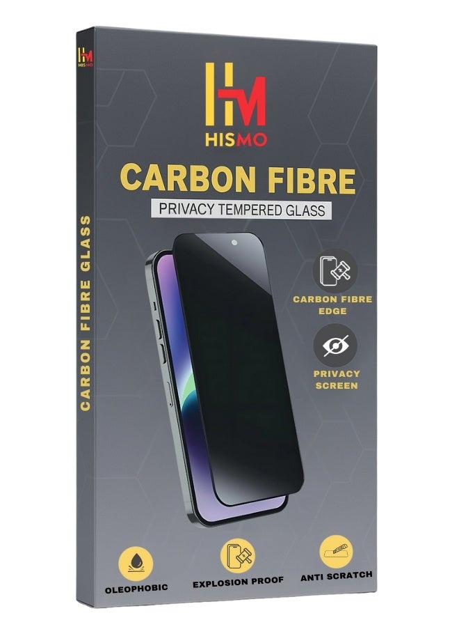 HISMO Carbon Fibre Privacy Screen Protector【iPhone 13 Pro Max】HD Clarity, 9H Tempered Glass, Anti-Scratch, Anti-Fingerprint, Bubble-Free Easy Installation, Full Edge Coverage, Reinforced with Carbon Fibre for Impact Resistance - Image 1