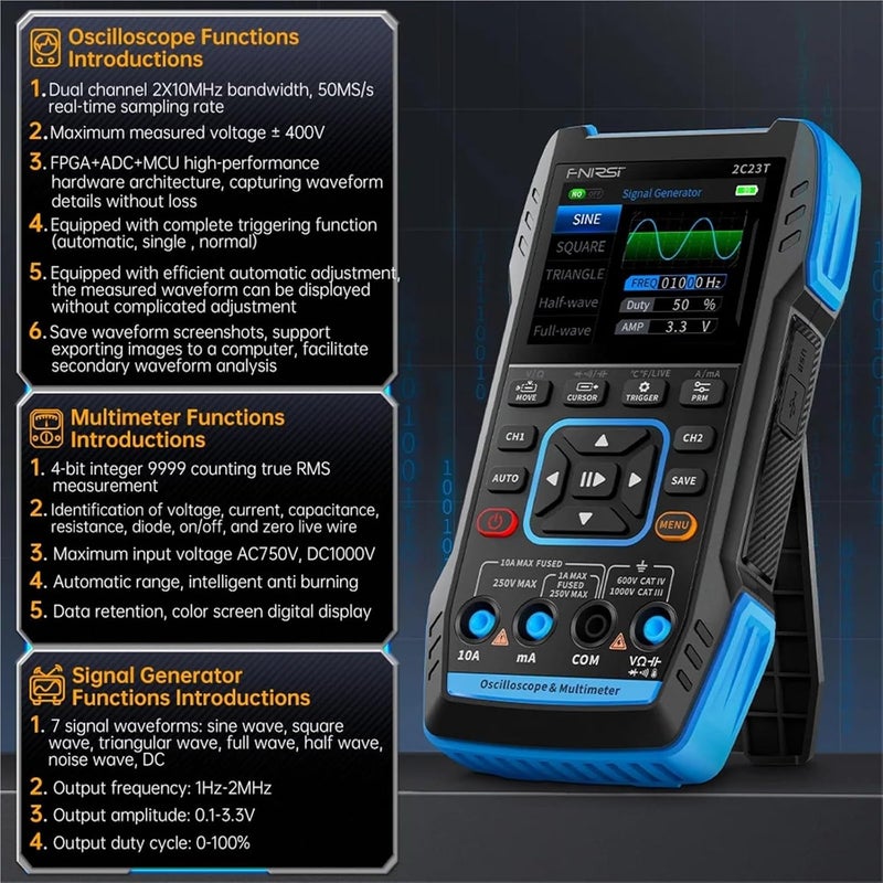Digital Multimeter, 2C23T 3 in 1 Digital Oscilloscope Multimeter Function Signal Generator Dual Channel 10MHZ*2 50MS/s,for Home and Industrial Electrical Issues - Image 3