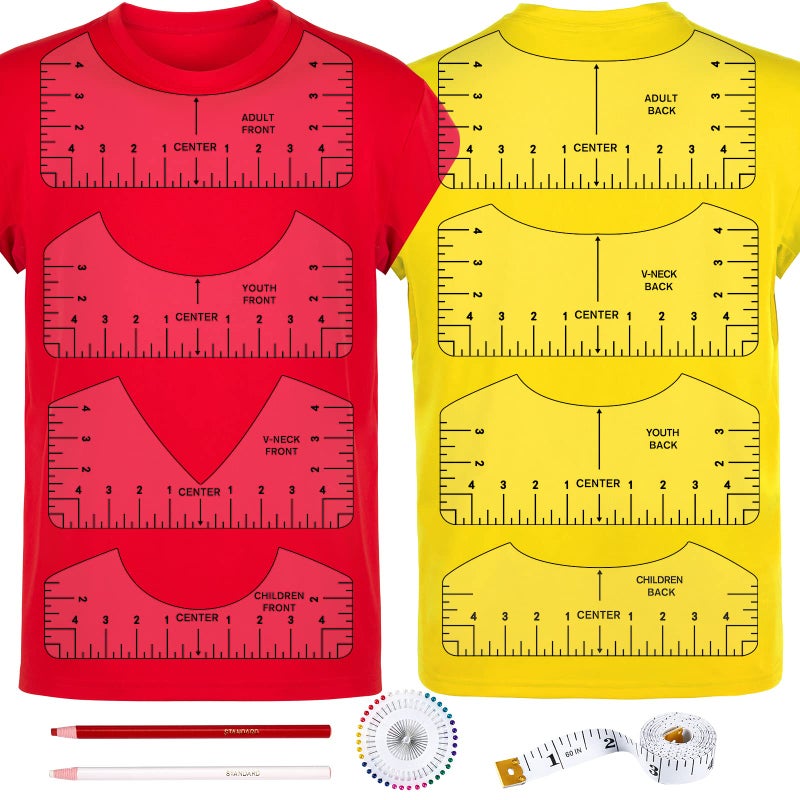 tietoc 12pcs Tshirt Ruler Guide for Vinyl Alignment, T Shirt Measurement Accessories Tools for Cricut Heat Press & Cameo & HTV Transfer Vinyl, Stocking Stuffers Gifts for Womenï¼ŒChristmas Gifts for Mom - Image 1
