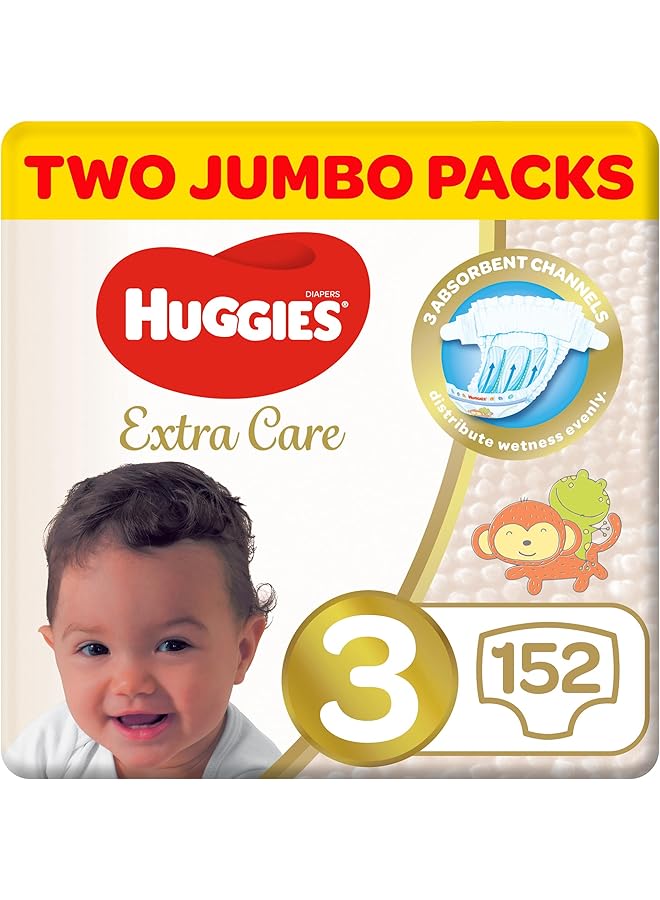 HUGGIES Extra Care Size 3 4 9 Kg Twin Jumbo Pack 152 Diapers - Image 1
