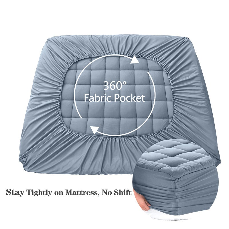 EASELAND King Size Mattress Pad Pillow Top Mattress Cover Quilted Fitted Mattress Protector 8-21" Deep Pocket Cooling Mattress Topper (78x80 Inches, Dusty Blue) - Image 4