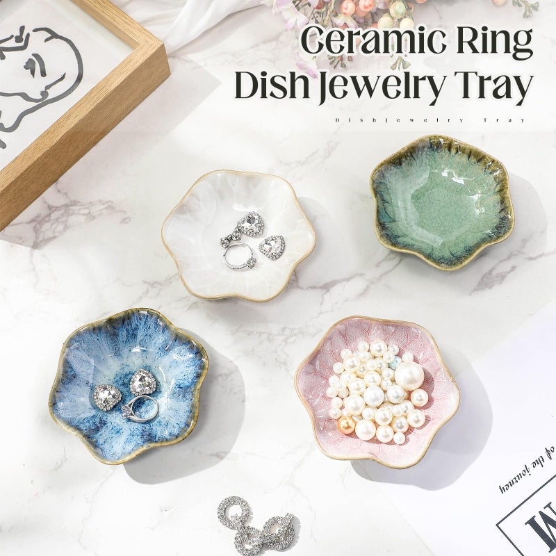LOYIM 4 Pack Small Jewelry Dish Ceramic Trinket Holder Dish Tray for Rings Earrings Necklaces Bracelets 4.3 x 3.9 Inch Key Bowl Women's Birthday Mother's Day Wedding Gift - Image 3