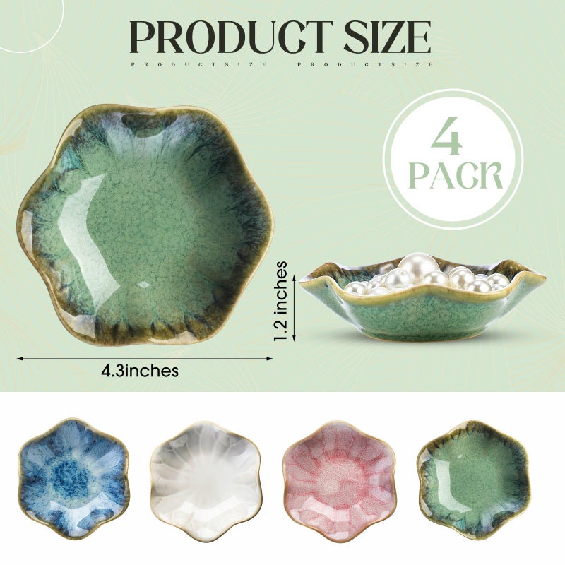 LOYIM 4 Pack Small Jewelry Dish Ceramic Trinket Holder Dish Tray for Rings Earrings Necklaces Bracelets 4.3 x 3.9 Inch Key Bowl Women's Birthday Mother's Day Wedding Gift - Image 2