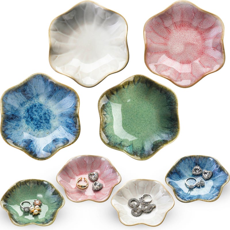 LOYIM 4 Pack Small Jewelry Dish Ceramic Trinket Holder Dish Tray for Rings Earrings Necklaces Bracelets 4.3 x 3.9 Inch Key Bowl Women's Birthday Mother's Day Wedding Gift - Image 1