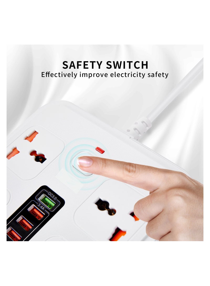 مقبس الطاقة / موصل الطاقة / وصلة تمديد الطاقة مع TYPE-C PD 20W + USB QC 3.0 شحن سريع 6 منافذ ، مقبس طاقة عالمي / وصلة كهربائية رباعية الاتجاهات / كابل تمديد بطول 2 متر أبيض - Image 2